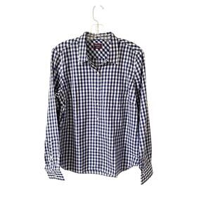 UNTUCKit Gingham Plaid Long Sleeve Button Down Shirt Navy Blue White Size 10 NEW